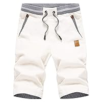 Mens Shorts Casual Classic Fit Cotton Summer Beach Shorts with Elastic Waist and Pockets