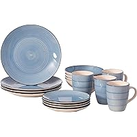 32 PC Spin Wash Dinnerware Dish Set for 8 Person | Mugs, Salad and Dinner Plates and Bowls Sets, Dishes with Highly Chip and Crack Resistant, Dishwasher and Microwave Safe, Blue