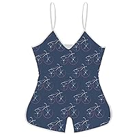 Vintage Bicycle Funny Slip Jumpsuits One Piece Romper for Women Sleeveless with Adjustable Strap Sexy Shorts