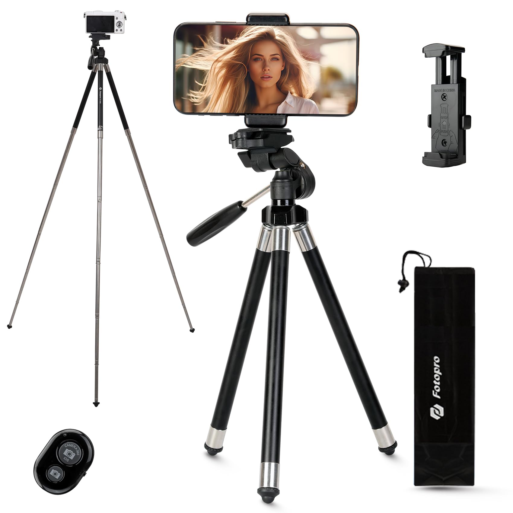 Fotopro Lightweight Phone Tripod with Remote,40 inches Camera Tripod Stand FY 583 with Bag Phone Mount for iPhone Camera