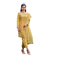 Yellow Khatli work Muslim Designer Organza Salwar Kameez Indian Party Dress 7356