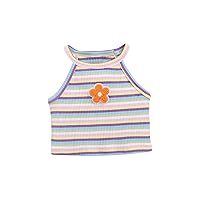 SOLY HUX Toddler Girl's Floral Striped Print Cami Crop Tops Ribbed Knit Sleeveless Halter Tops
