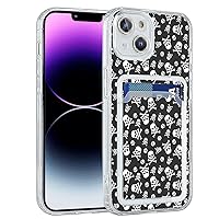 Aesthetic Case with Card Holder for iPhone 13 Mini,Boho Skull Bone Halloween Pattern Trendy Design TPU Bumper Case for Women Girl Support Wireless Charging Case for iPhone 13 Mini