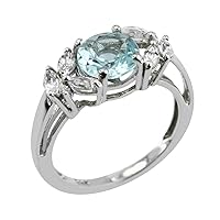 Carillon Blue Topaz Round Shape 7.5MM Natural Earth Mined Gemstone 14K White Gold Ring Unique Jewelry for Women & Men