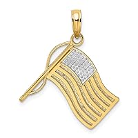 10 kt Yellow Gold with Rhodium American Flag Charm 17 x 18 mm