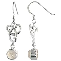 Sterling Silver Triquetra Earrings Celtic Trinity Knot Gemstone Dangling Fishhook Flawless Finish 1 1/2 inch