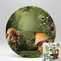Fairy Tale Forest Wonderland Round Backdrop Green Trees Wildflowers Mushroom Scenery Photo Background Princess Girl Birthday Party Decorations Circle Props Dia-7.5ft NO-235
