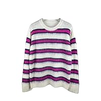 Autumn Winter Round Neck Stripe Knit Sweater Sweaters Oversize Clothes