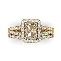 Clara Pucci 1.5ct Emerald Cut Halo Solitaire Conflict Free Yellow Moissanite Wedding Engagement Anniversary Ring Band set 18k Yellow Gold