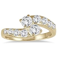 AGS Certified 1 Carat TW Two Stone Diamond Ring in 10K Yellow Gold (K-L Color, I2-I3 Clarity)