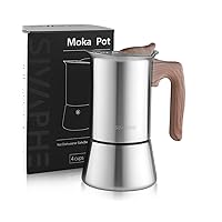 Sivaphe Stainless Steel Stovetop Espresso Coffee Maker 4 cups | Induction Support 10OZ Espresso Pot | Mocha Pot 200ml with Instructions(1 Cup=50ml)