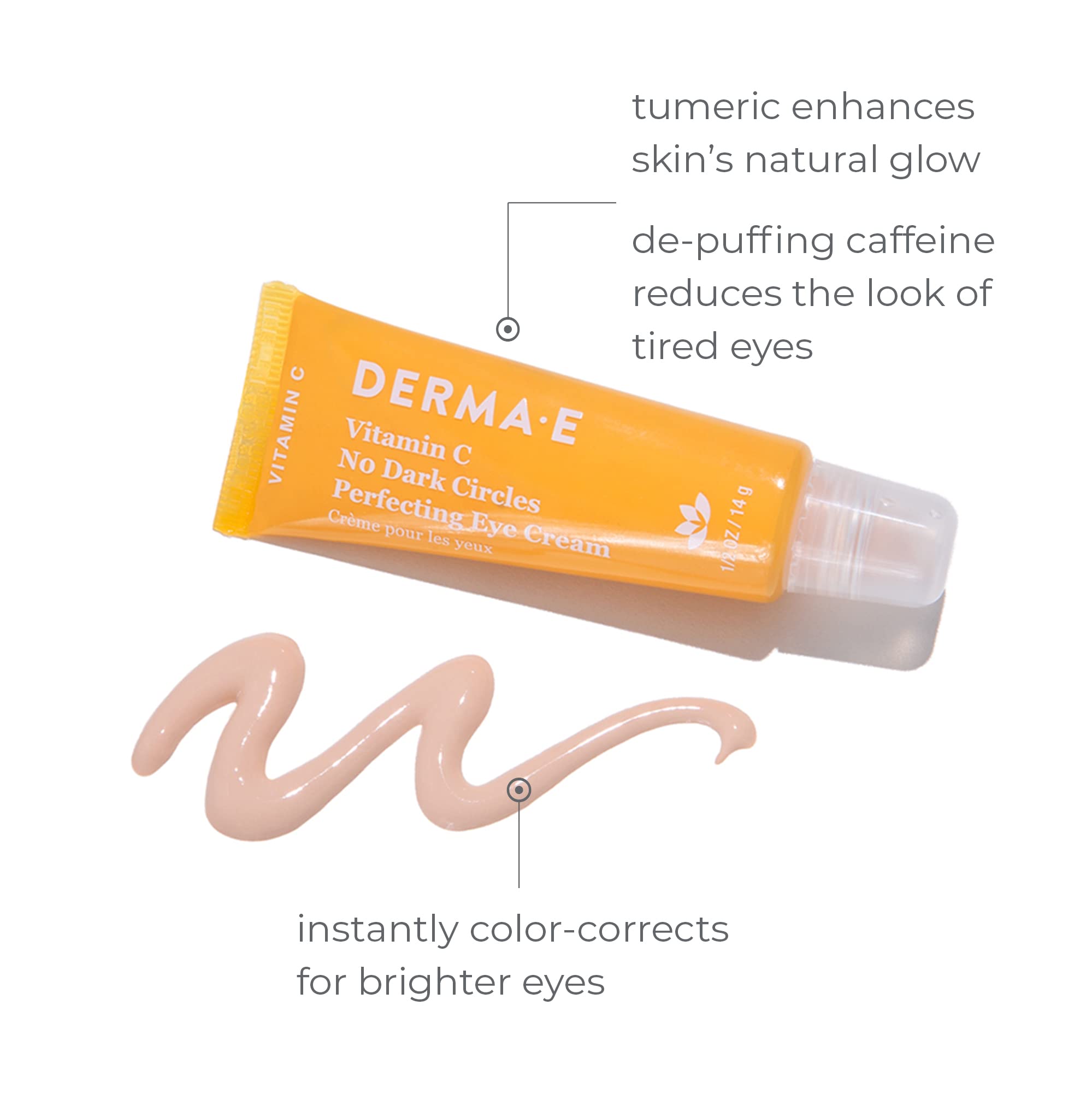 DERMA-E Vitamin C No Dark Circles Perfecting Eye Cream – Color Correcting Vitamin C Eye Cream with Turmeric and Caffeine for Fine Lines and Under Eye Puffiness, 0.5 Oz
