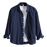 Icegrey Long Sleeve Casual Shirts Youth Breathable Cotton and Linen Loose Shirt
