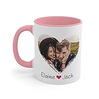 Photo Mug Valentine Personalized Names and Text, Gift for Girlfriend Boyfriend, Cute Accent Mug (11, Pink)