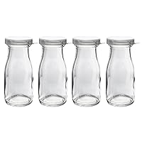 Old Fashioned Heavy Clear Glass Half Pint Milk Bottle, Decanter Cream Server with Lid (4 pack)