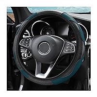 Car Steering Wheel Cover, Microfiber PU Leather Elastic Carbon Fiber Auto Steering Wheel Protector, Universal 15 Inch Breathable Anti-Slip, Car Interior Accessories for Most Car (Dark Green)