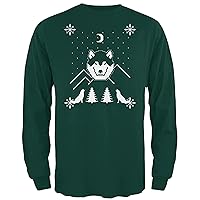 Animal World Wolf Christmas Holiday T-Shirts for Men, Funny Xmas Men’s Long Sleeve T-Shirts Dress Up, Ugly Christmas Sweater