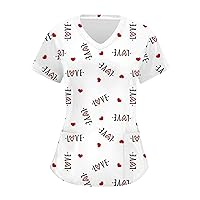 Valentine's Day Scrubs for Women Cute Working Uniforms Comfort Stretchy V-Neck Nurse Uniforms for Women