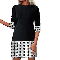 Women Casual Dresses 2023 Summer Women's Fashion Casual Long Sleeve Print Round Neck Long Sleeve Dress