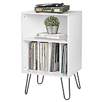 Record Player Stand with Record Storage Turntable Stand Vinyl Record Storage Cabinet with Metal Hairpin Legs Record Player Table Holds Up to 150 Albums for Living Room Bedroom White