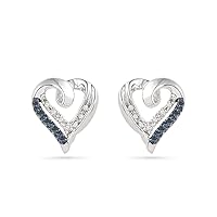 DGOLD Sterling Silver Blue and White Round Diamond Heart Earrings (1/10 CTTW)