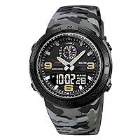 Men Digital Analog Dual Display Watch Easy to Read Big Dial Watches Waterproof LED Countdown Outdoor Sport Watch