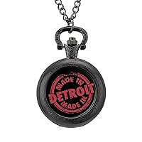 Made in Detroit Fashion Vintage Pocket Watch with Chain Quartz Arabic Digital Dial for Men Gift
