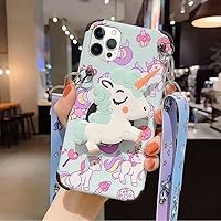 Guppy Compatible with iPhone 12 Pro Max 3D Cartoon Unicorn Case Cute Funny Animal Kawaii with Laryard & Stand Protective TPU and IMD Anti-Slip for Women Girls Case 6.7 inch Green