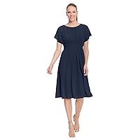 London Times Women's Pleat Tuck Catalina Crepe Dress with Waistband