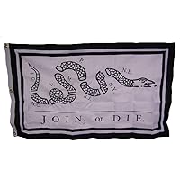 AES 3x5 Embroidered Join Or Die Gadsden Benjamin White 600D 2ply Nylon Flag 3'x5' House Banner Double Stitched Fade Resistant Premium Quality