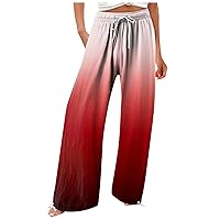HTHLVMD Women's Summer High Waisted Cotton Linen Elastic Waist Wide Pants Wide Leg Long Lounge Pant Trousers with Pocket