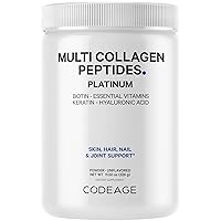 Codeage Multi Collagen Protein Powder with Biotin, Vitamin C, Keratin, Hyaluronic Acid, Vitamins B6 & D3 - Grass Fed Hydrolyzed Collagen Booster Shake Peptides - Hair, Skin, Nails, Joints – 11.50 oz