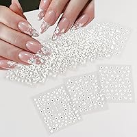 Flowers Nail Art Stickers 3D Self Adhesive Nail Art Supplies White Flower Stickers with Rhinestones Nail Design Floral Blossom Nail Decals for Nails Decorations Manicure Accessories 30Sheets