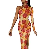 Italian Pepperoni Pizza Sexy Maxi Dress for Women Fashion Elegant Long Dresses for Party Evening