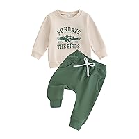 Gueuusu Toddler Boy Girl Football Outfits Sundays Are for the Bird Eagle Sweatshirts Top Pants Set 2Pcs Game Day Clothes (Beige-Green, 0-6 Months)