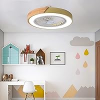 Ultra-Thin Round Ceiling Fan with Light and Remote Control Dimmable 3 Speed Silent Ceiling Fan Light for Bedroom Living Room/Yellow