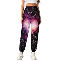 Stars and Single Heart Nebula Women's Casual Yoga Lounge Pants with Pockets High Waisted Workout Jogging Pant