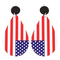 Happyyami 4th of July Earring National Flag Dangle Drop Earing Star and Stripe Eardrop Patriotic Jewelry for Independence Day Party Favor Women Lady (Black White)