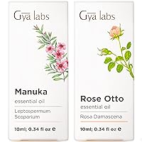 Manuka Essential Oil & Rose Otto Oil - Gya Labs Radiant Skin Set to Moisturize Skin & Clear Acne - 100% Pure Therapeutic Grade Essential Oils Set - 2x10ml