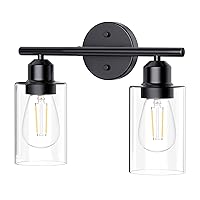 2-Light Black Bathroom Light Fixtures, Bathroom Vanity Light with Clear Glass Shade, Modern Wall Sconce Lighting for Hallway, Living Room, Bedroom