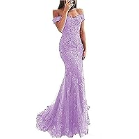 Women's Off The Shoulder Prom Dress Lace Mermaid Evening Gown