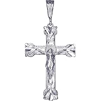 Sterling Silver Crucifix Cross with Jesus Pendant Necklace Diamond Cut and Chain