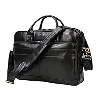 Crazy Horse Genuine Leather Men Briefcase Vintage 16'' Big Business Laptop Handbag Cowhide Messenger Shoulder Bag