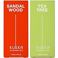 Sandalwood Essential Oils for Diffuser & Tea Tree Oil for Skin Set - 100% Natural Aromatherapy Grade Essential Oils Set - 2x4 fl oz - Kukka