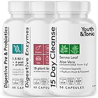 Youth & Tonic 15 Day Colon Cleanse Digestive Enzymes with Pre & Probiotics | for Digestion, Belly Bloat, Break Down Food, Gut Health and Regularity,150 Pills for Women & Men