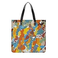 Abstract Style Artistic Pattern PU Leather Tote Bag Top Handle Satchel Handbags Shoulder Bags for Women Men
