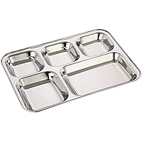 Stainless Steel Deep Dinner Plate Having 5 Sections Tray for Lunch Dinner I Compartment Divided I Thali Plate I Bhojan Thali - Set of 12