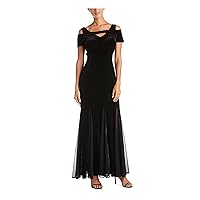 Womens Black Zippered Cold Shoulder Illusion Panels Keyhole Full-Length Evening Gown Dress 4