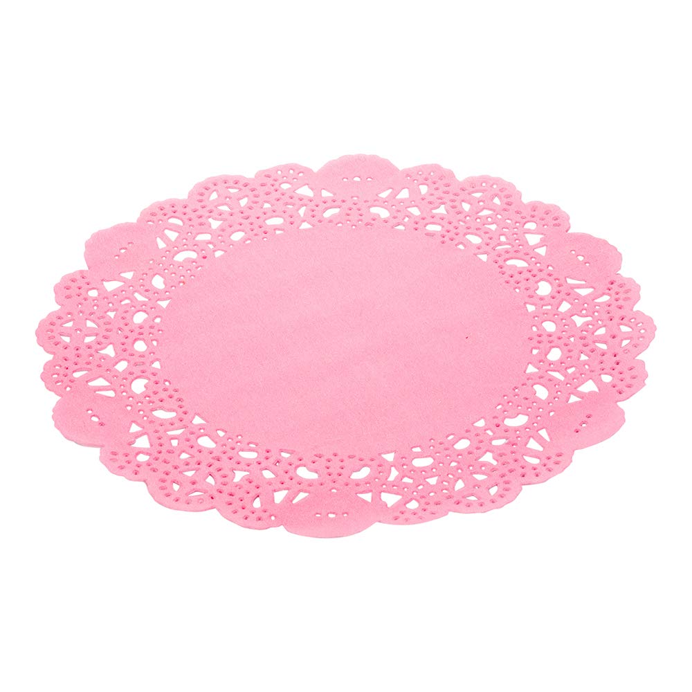 Restaurantware Disposable Paper Lace Doilies - Pink - Round - Use with Cakes, Desserts, Baked Goods, Weddings, Decoration - 6