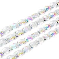 5 Strands Czech 16mm (0.63 Inch) Faceted Flat Oval Crystal Glass Loose Beads Crystal AB (225-235pcs Total) for Jewelry Craft Making CCO-2